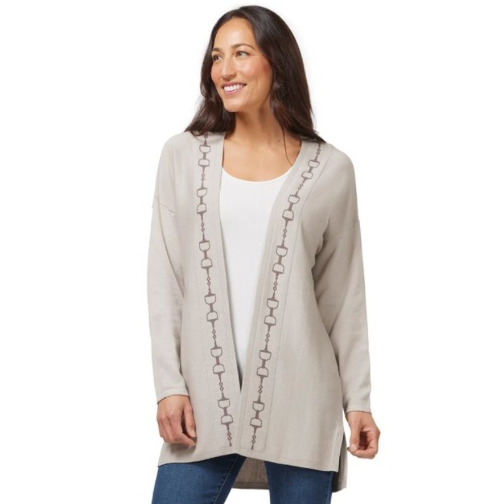 EQL by Kerrits Women Beige Bit Intarsia Cardigan Organic Cotton Viscose S/M